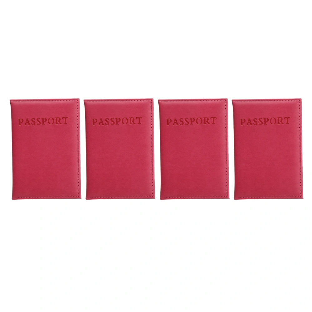 4pcs Passport Holder Waterproof Soft Comfortable PU Leather Passport Cover Passport Book Holder for ID Card Credit Card Rose Red