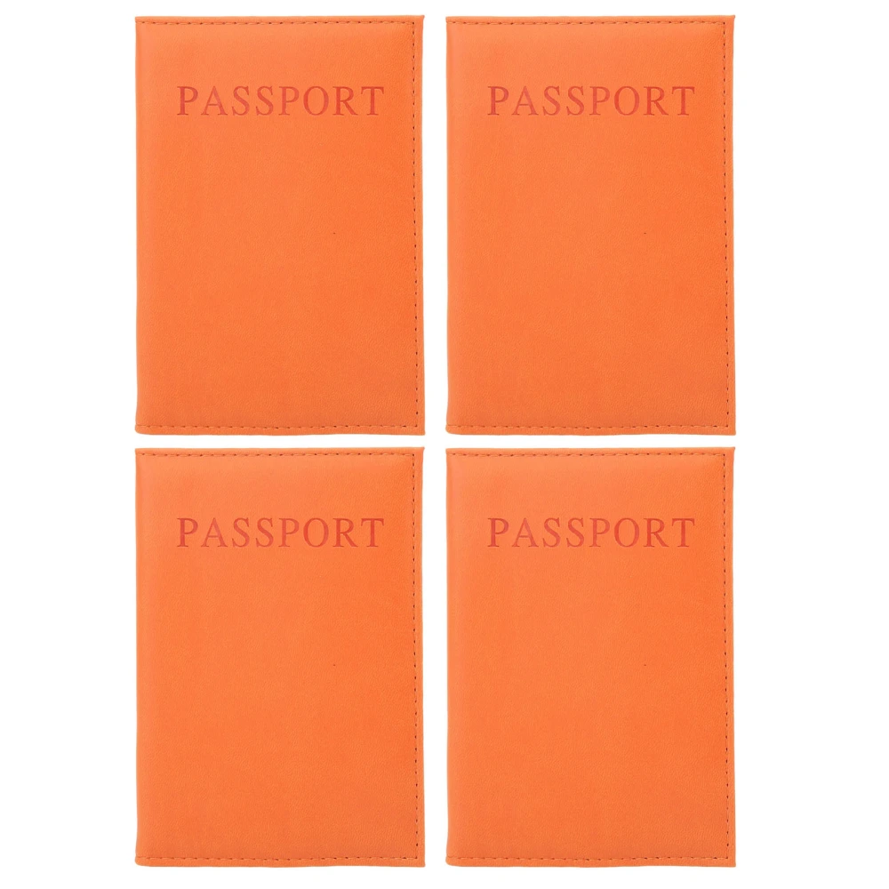 4Pcs Passport Card Holder Stylish Design Pure Color Soft Waterproof Passport Cover for Travel Business Outdoor Orange