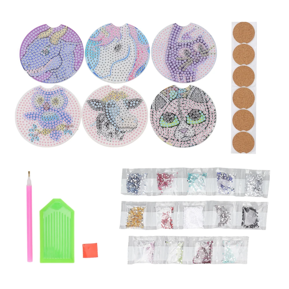 5D Rhinestone Painting Coasters Kit Animal Pattern Strong Adhesion DIY Rhinestone Painting Coasters for Beginner Child