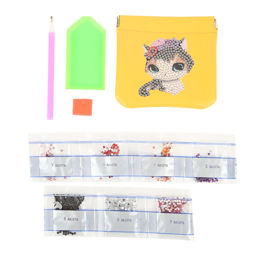 Rhinestone Painting Makeup Bag Exquisite Cute Cat Pattern DIY 5D Rhinestone Painting Cosmetic Bag Kit