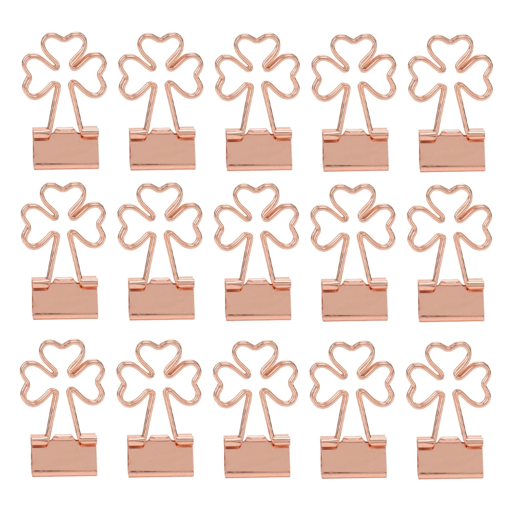 15Pcs Paper Binder Clips Cute Rose Trefoil Strong Clamping Force Metal Small Binder Clips for Office Home School Workshop