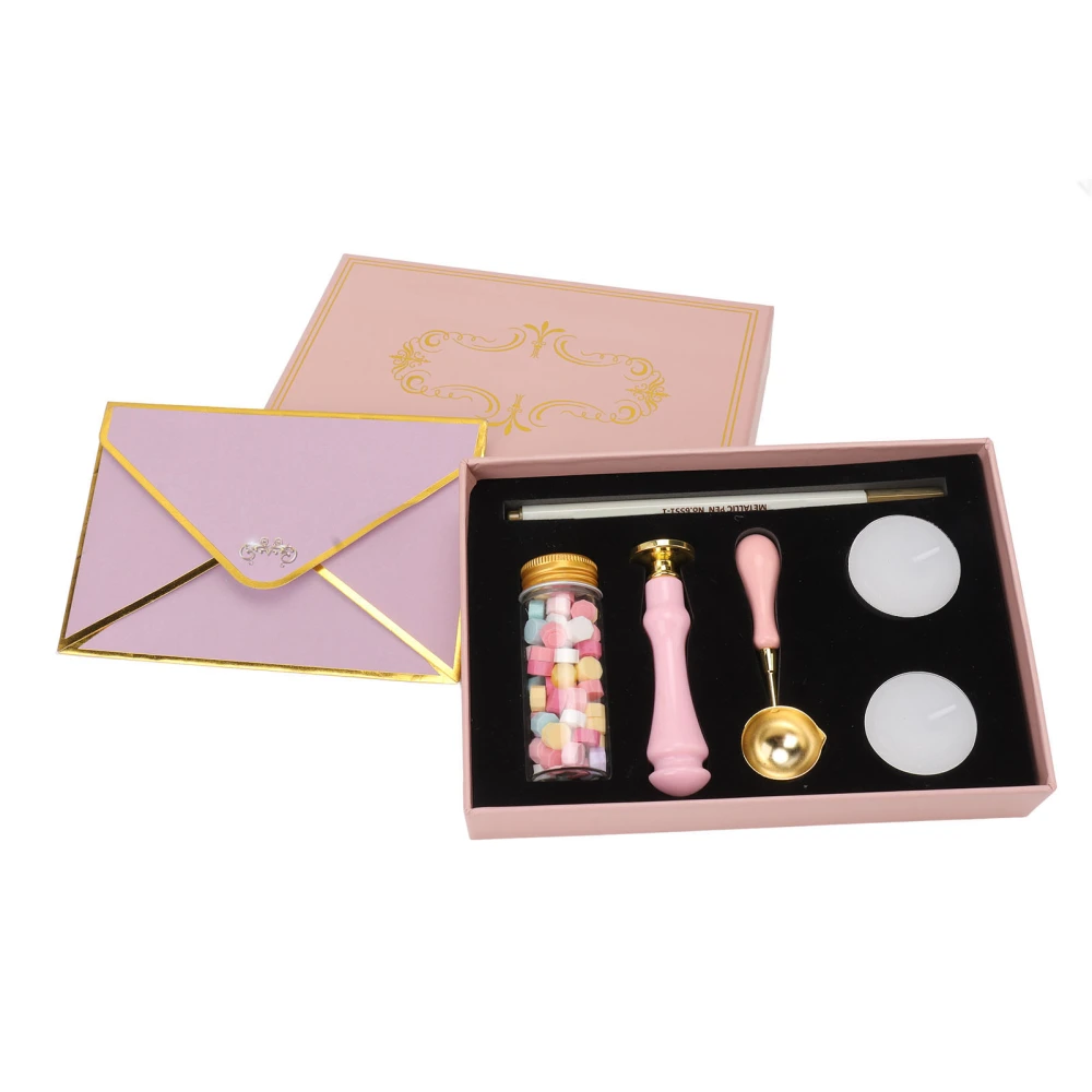 Wax Stamp Kit Retro European Style DIY Craft Stamp Hand Account Envelopes Fire Paint Sealing Wax Kit Decoration Pink