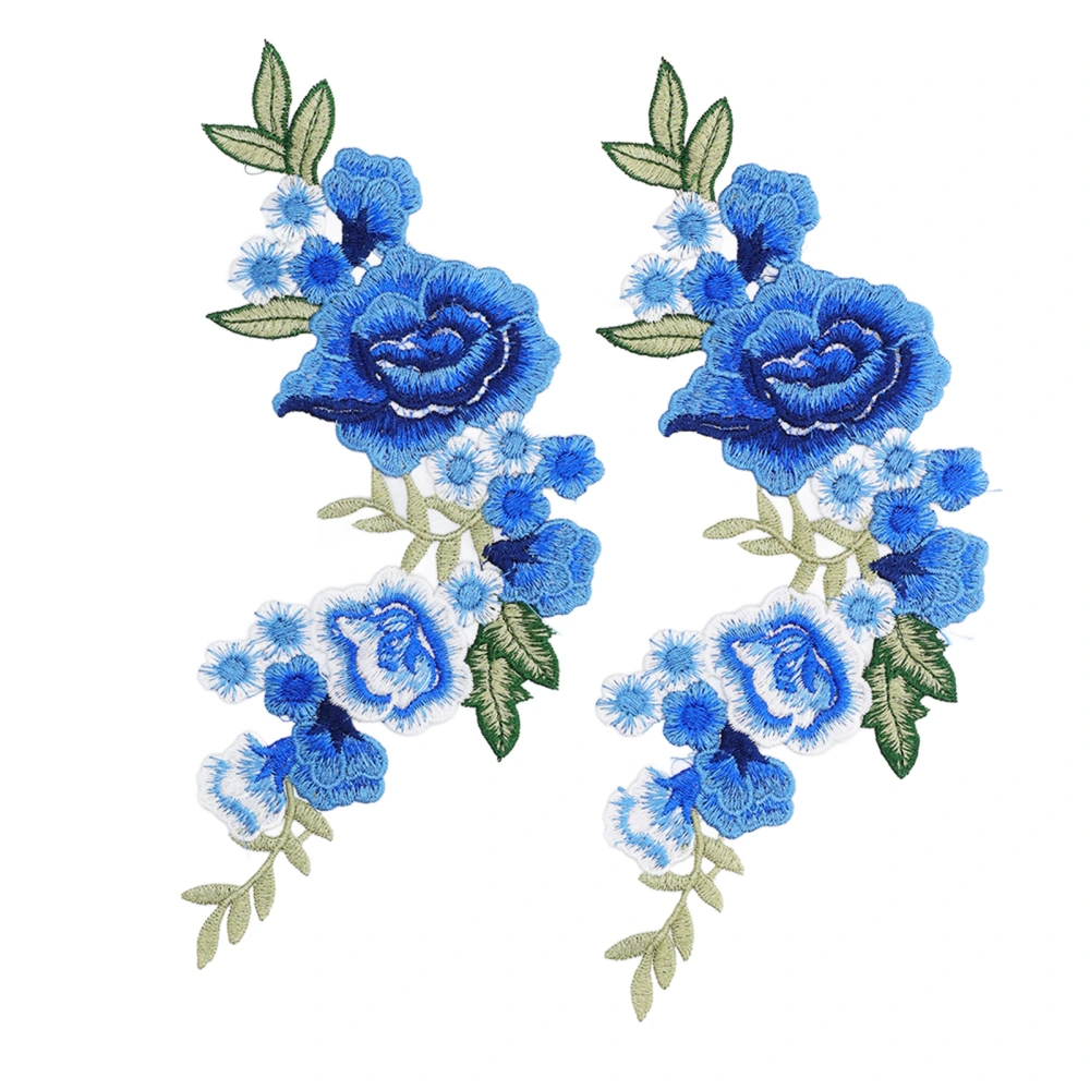 2pcs Flower Patch Blue Rose Pattern Decorative Polyester Silk DIY Making Sewing Embroidery Patch for T Shirts Bags