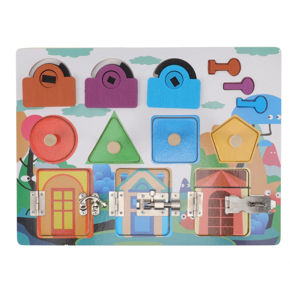 Busy Workboard 3 Locks Burr Free Wood Material Color Shape Pairing Preschool Learning Busy Workboard for Above 36 Months