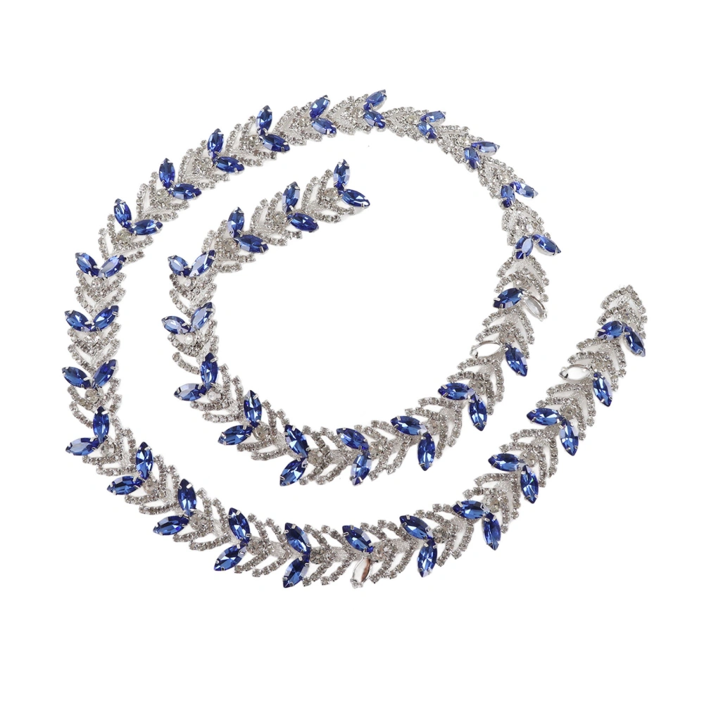 Crystal Rhinestone Chain 1 Yard 2.3cm Glass Rhinestone Leaf Shape Flower Chain DIY Decoration for Garments Earring Belt Royal Blue