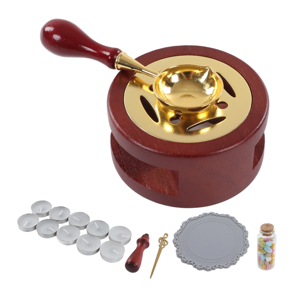 Wax Seal Stamp Warmer Spoon Candle Brass Head Wooden Handle Letter Sealing Kit Set Brown