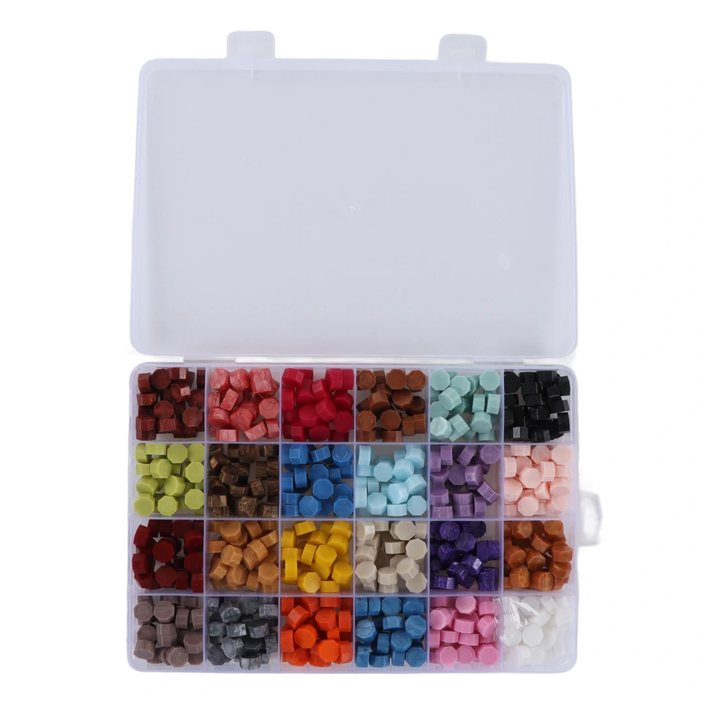 Sealing Wax Beads 24 Colors Octagonal Exquisite Craft Adhesive Wax Bead with Storage Box for Invitations Envelopes Type 2