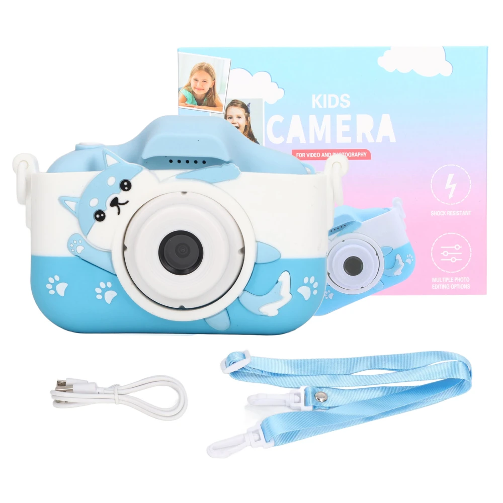 Kids Camera HD Video Dual Camera Built in Games Multi Mode Filter Blue Cute Cartoon Mini Digital Camera