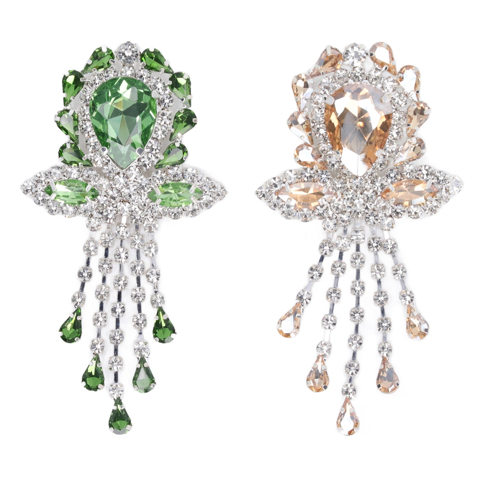 2pcs Wedding Bouquet Brooches Pin Flower Shape Grass Green Champagne Shine Crystal Rhinestone Brooches for Party