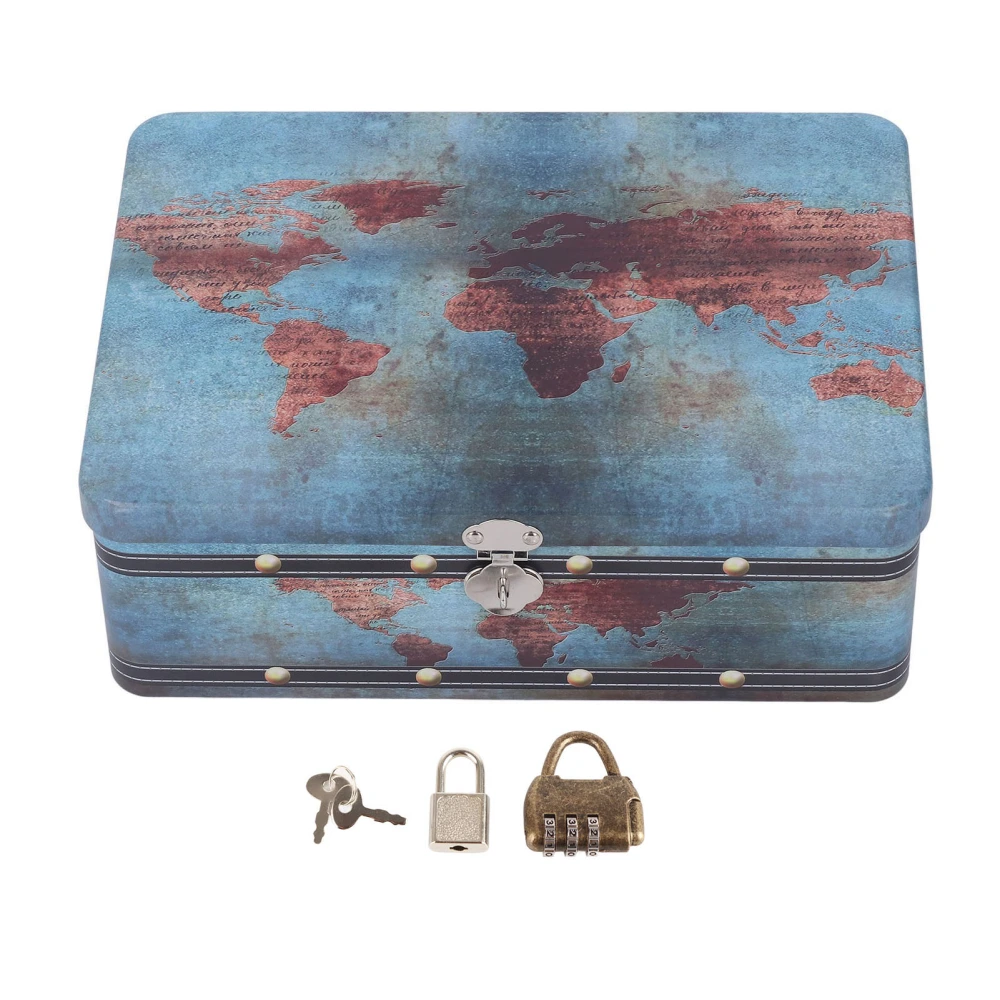 Tinplate Storage Box Retro Style Rust Resistant Widely Used Vintage Tinplate Box with Padlocks Keys for Home Desk Office