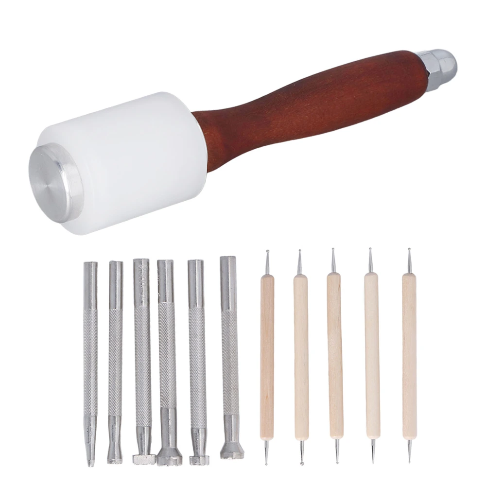 12 Pcs Leather Stamping Tools Hand Made DIY Leather Craft Working Tool Set Hammer for Saddle Making