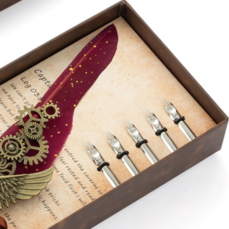 Quill Pen Sealing Wax Stamp Set Retro European Style Stainless Steel Nib Quill Pen and Ink Set Wine Red
