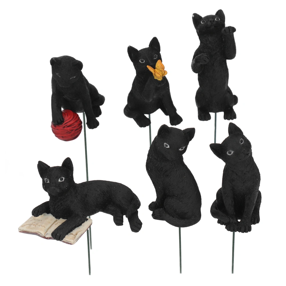 6pcs Lawn Resin Cat Black DIY Resin Classic Vivid Style Micro Landscape Plugin for Outdoor Patio Flower Pot