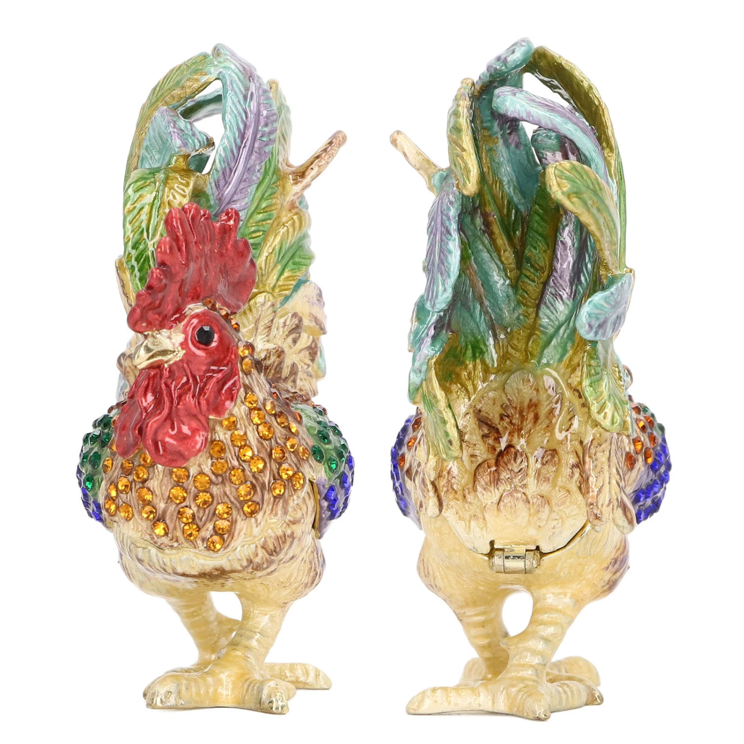 Rooster Trinket Box Embedded Rhinestone Alloy Bright Colors Wide Application Bejeweled Box for Jewelry Dressing Table