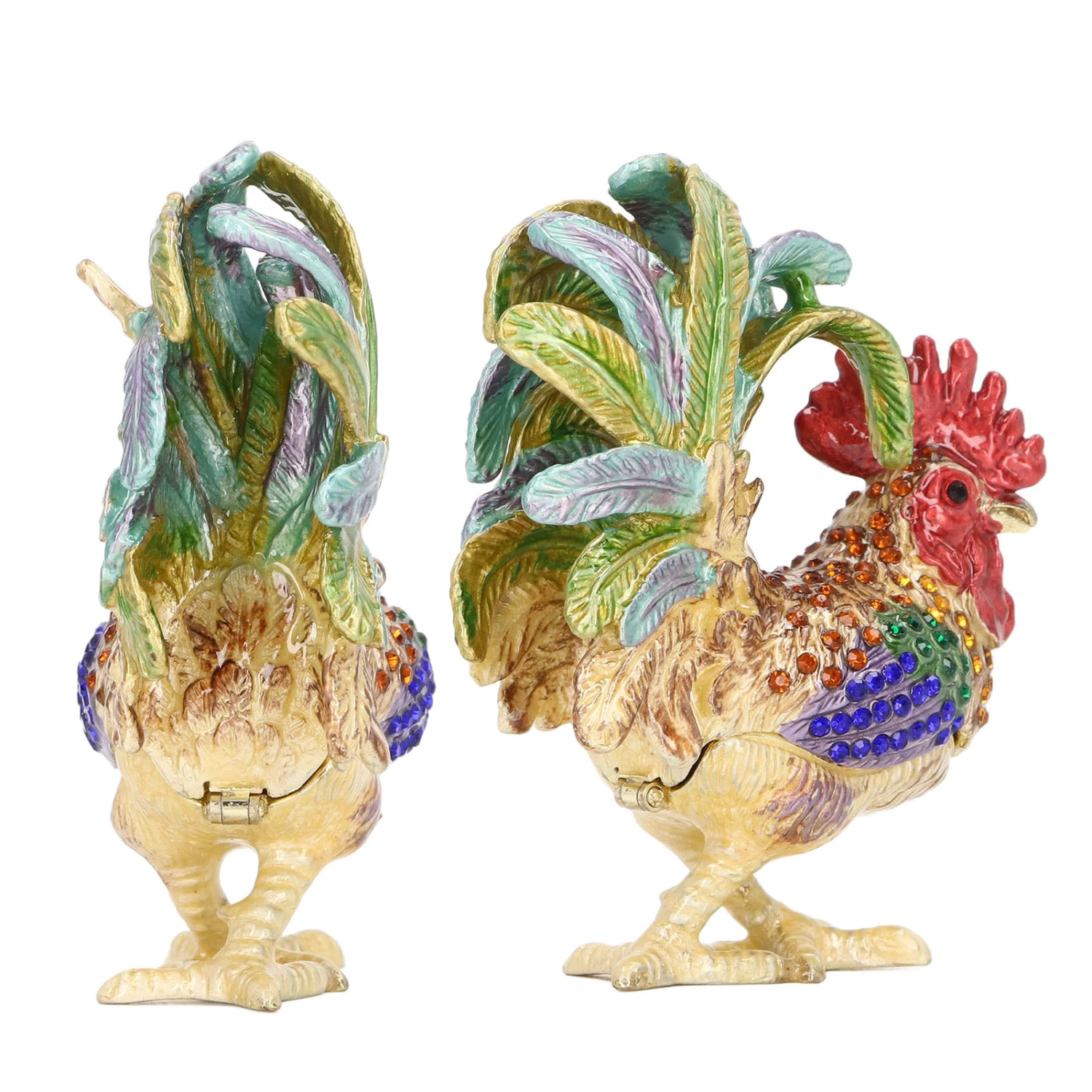 Rooster Trinket Box Embedded Rhinestone Alloy Bright Colors Wide Application Bejeweled Box for Jewelry Dressing Table