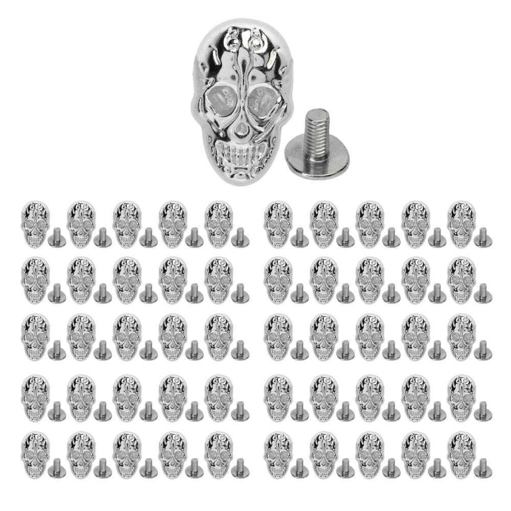 50 Sets DIY Skull Rivets Gothic Style Rustproof Exquisite Craftsmanship Leather Craft Decorations for Making Shoes Belts Silver