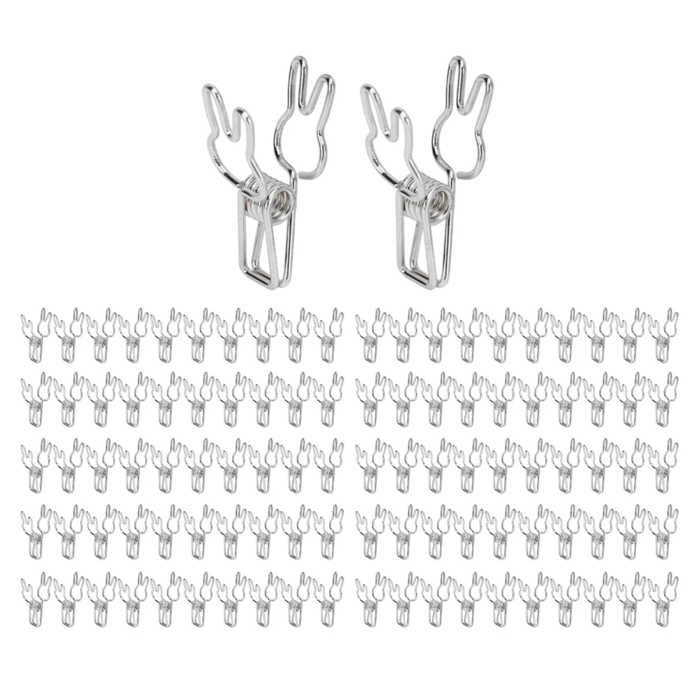 100pcs Binder Clips Cute Cartoon Rabbit Shape Metal Hollowed Long Tail Clips Paper Clamps for Office Document Silver