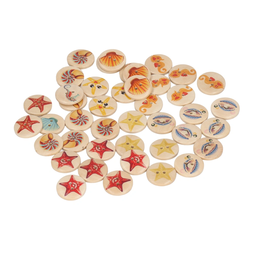 50pcs Sea Animal Buttons 25mm Flat Bottom Rounded Edges Handcraft Synthetic Wood Sewing Buttons for DIY Crafts Knitting