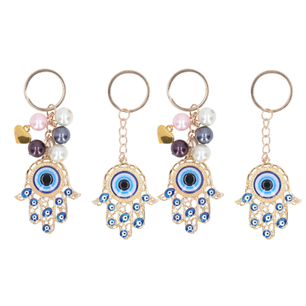 2 Set 4Pcs Evil Eye Pendants 2 Evil Eye Keychains and 2 Golden Evil Eye Key Rings with Pearl for Gift Decoration