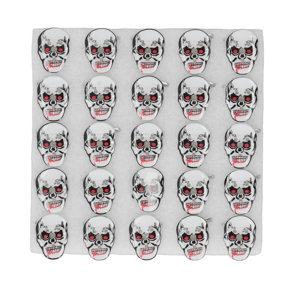 25 Pcs Halloween Flashing Brooch Pins High Strength Plastic Skull Head LED Glowing Brooches for Carnival Party