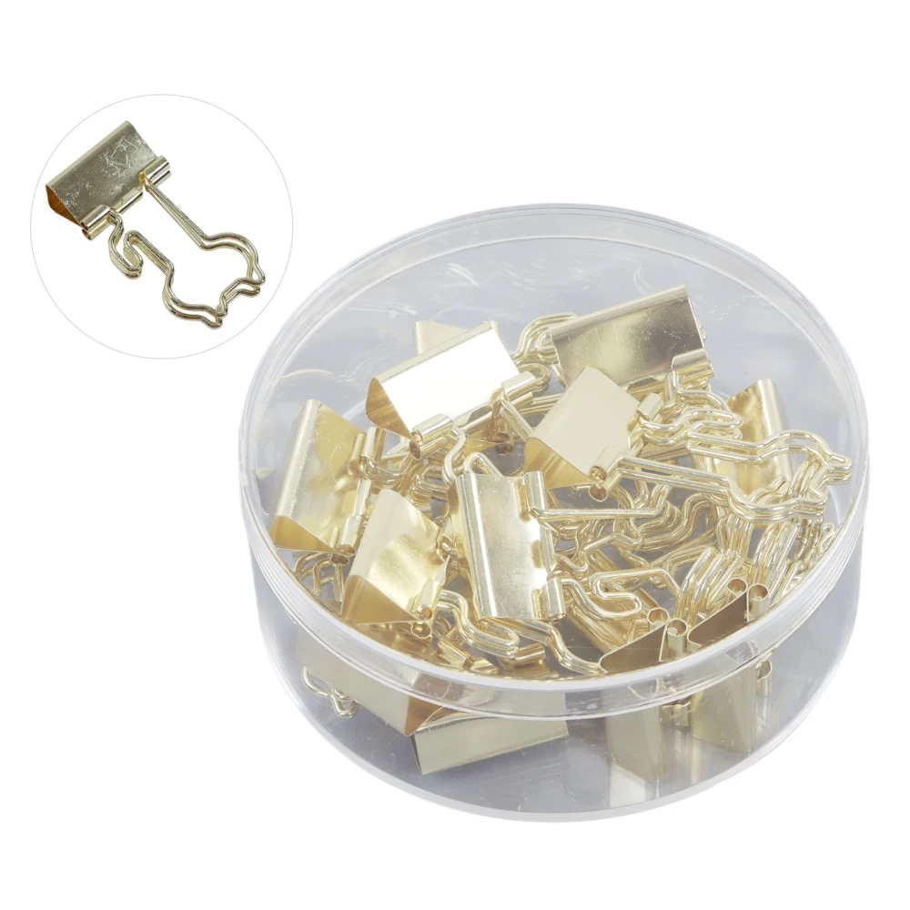 15Pcs Binder Clips Paper Clamps Metal Boxed Long Tail Office File Storage Dovetail Clip Gold Cat Shaped Handle