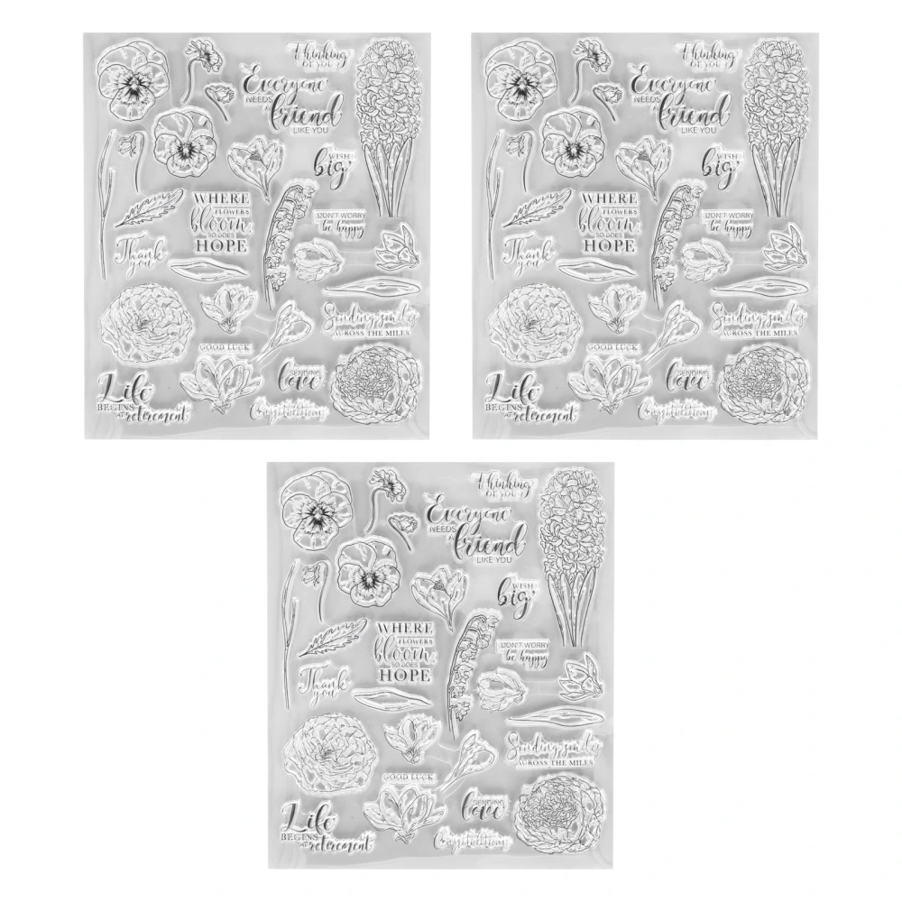 3Pcs Clear Stamps TPR Transparent Attractive Decorative DIY Embossing Stamps for Card Making Scrapbooking