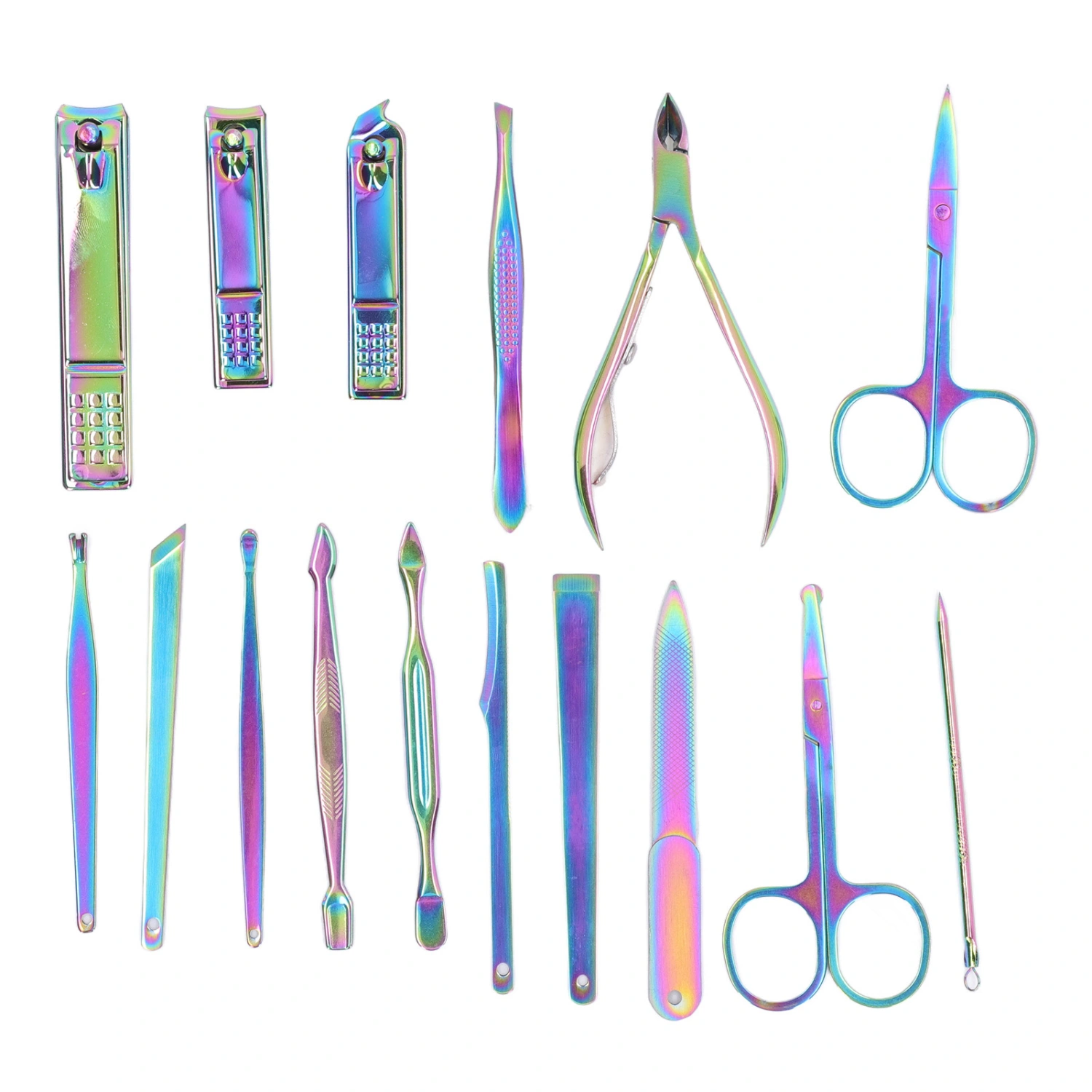 16Pcs Manicure Set High Sharpness Stainless Steel Color Coating Multifunction Nail Clipper Set for Finger Nail Toenail