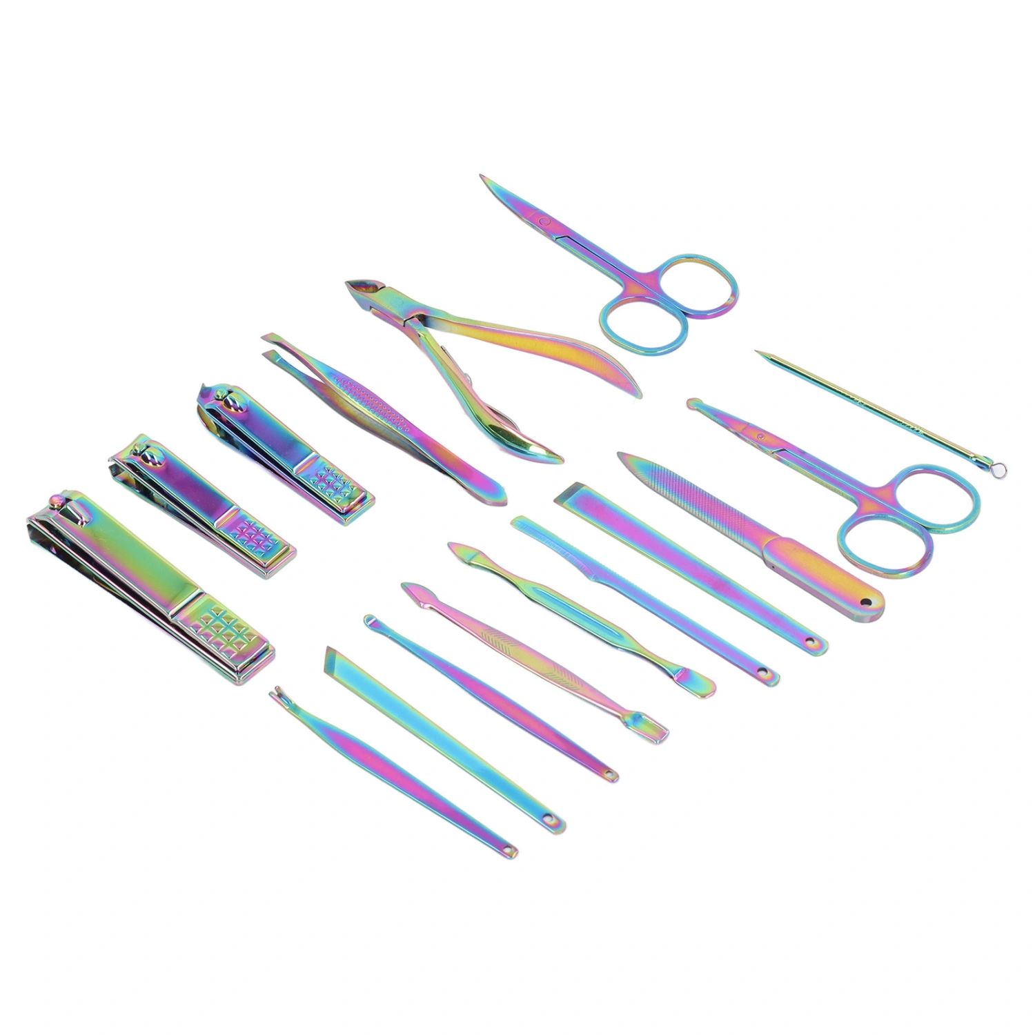 16Pcs Manicure Set High Sharpness Stainless Steel Color Coating Multifunction Nail Clipper Set for Finger Nail Toenail