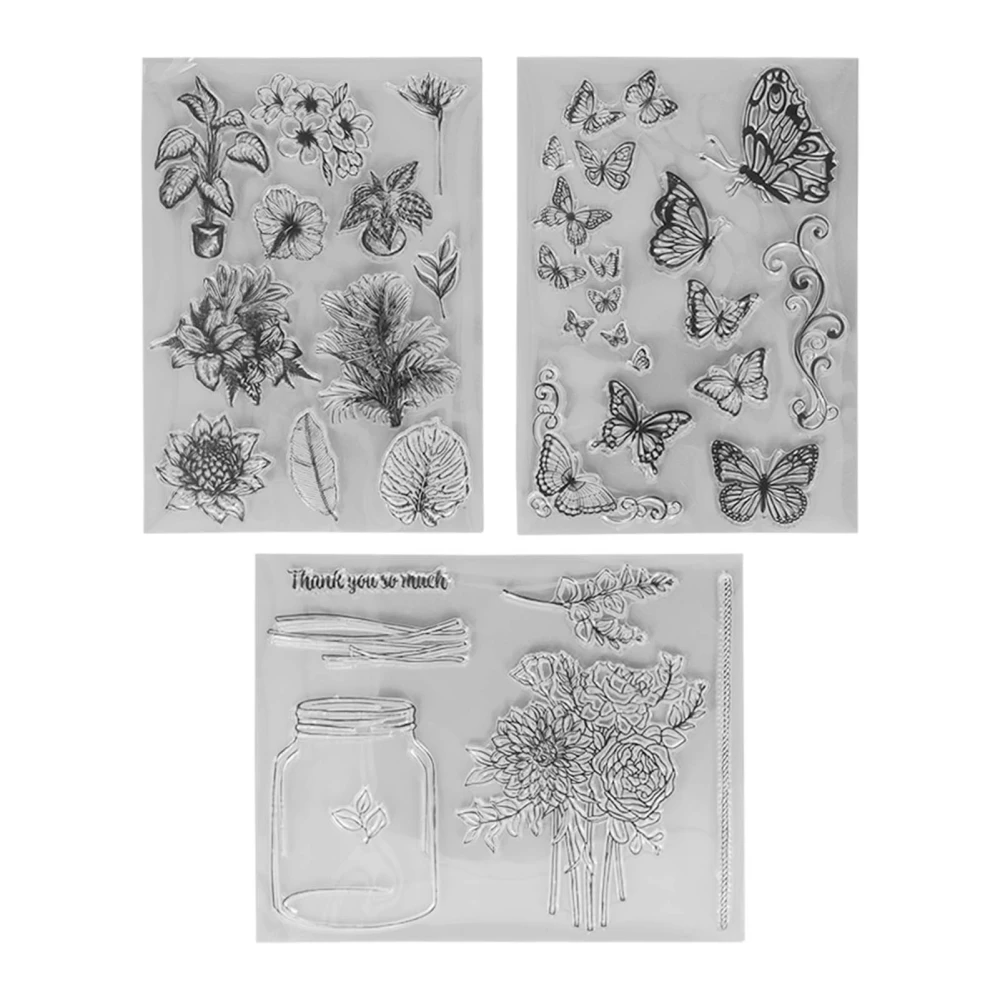 3Pcs Transparent Stamp Plant and Insect Style Durable TPR Wide Application Clear Stamp for Card Making DIY