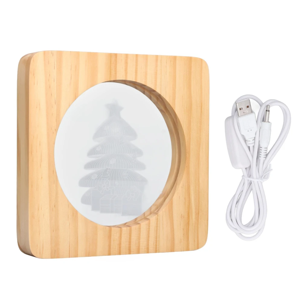 LED Night Light 3D Christmas Tree Hollow Design USB Wooden Night Light for Bedroom Living Room Office