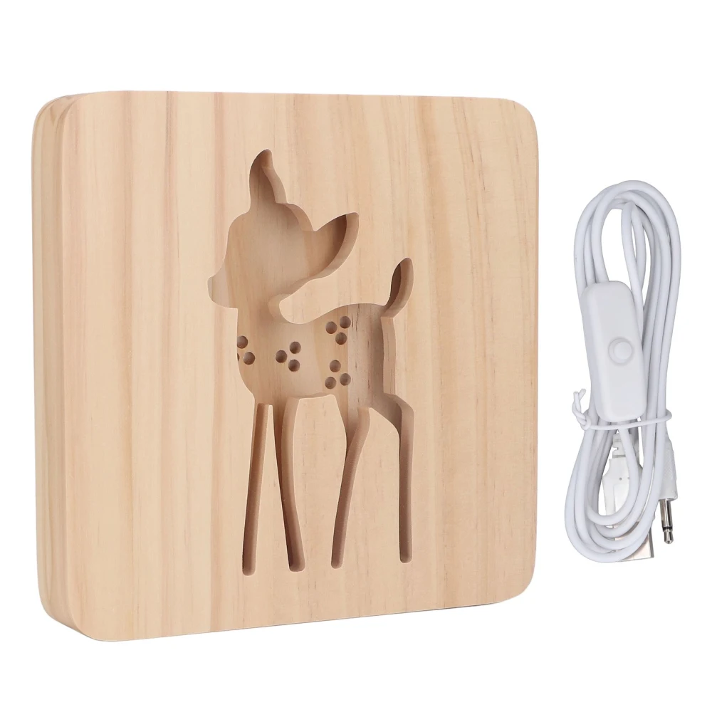 LED Night Light Exquisite 3D Deer Cutout Design USB Wooden Night Light for Living Room Bedroom Office