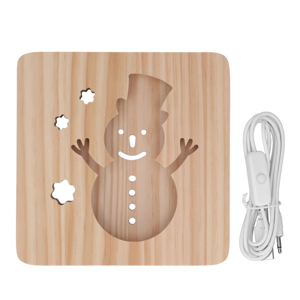 LED Night Light 3D Snowman Hollow Design Exquisite Wooden Night Light for Living Room Bedroom Office