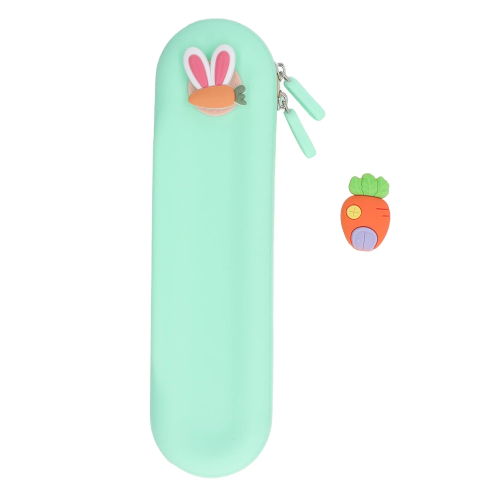 Silicone Pencil Case Small Capacity Cute Cartoon Style Silicone Student Pencil Bag with Cute Pattern Decoration Radish Rabbit and Radish House, Green