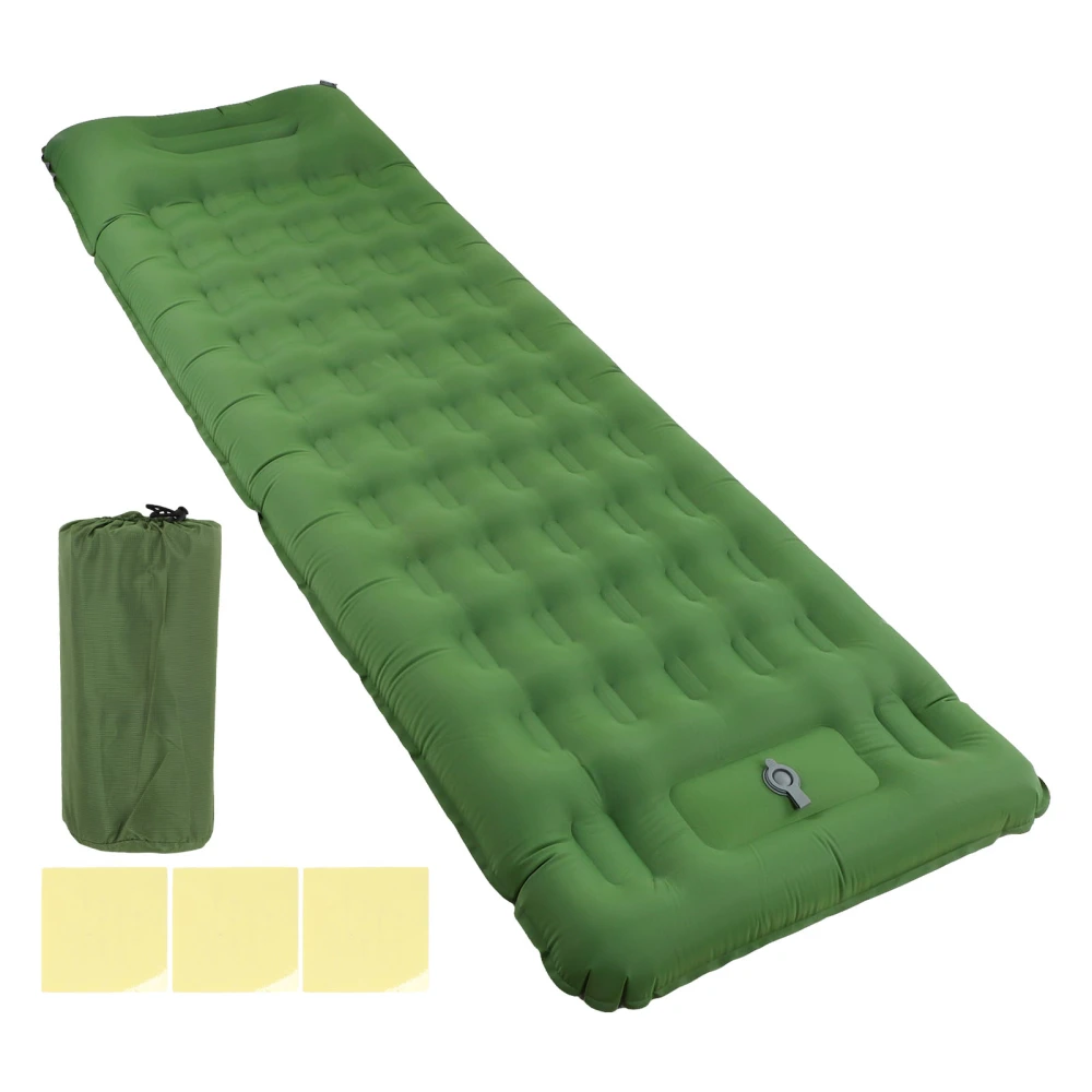 Inflatable Camping Mat Olive Green Waterproof Ergonomic 60s Foot Inflation Anti Leakage Camping Sleeping Pad