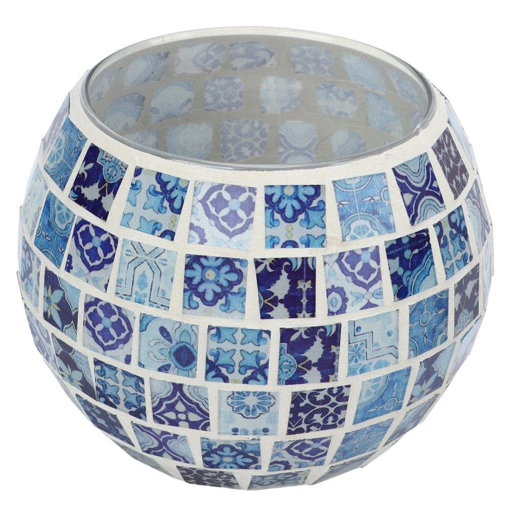 Tealight Candle Holder Blue and White Glass Mosaic Floral Patterns Warm Romantic Handcrafted Texture Votive Candle Holders