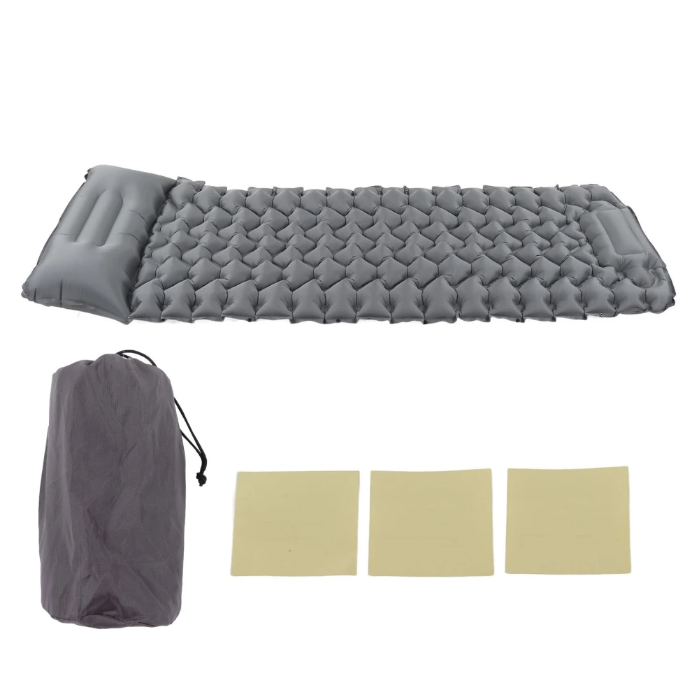 Grey Camping Sleeping Pad Ergonomic Design Foot Press Inflation Waterproof Nylon Sleeping Mat for Camping Travel Outdoor