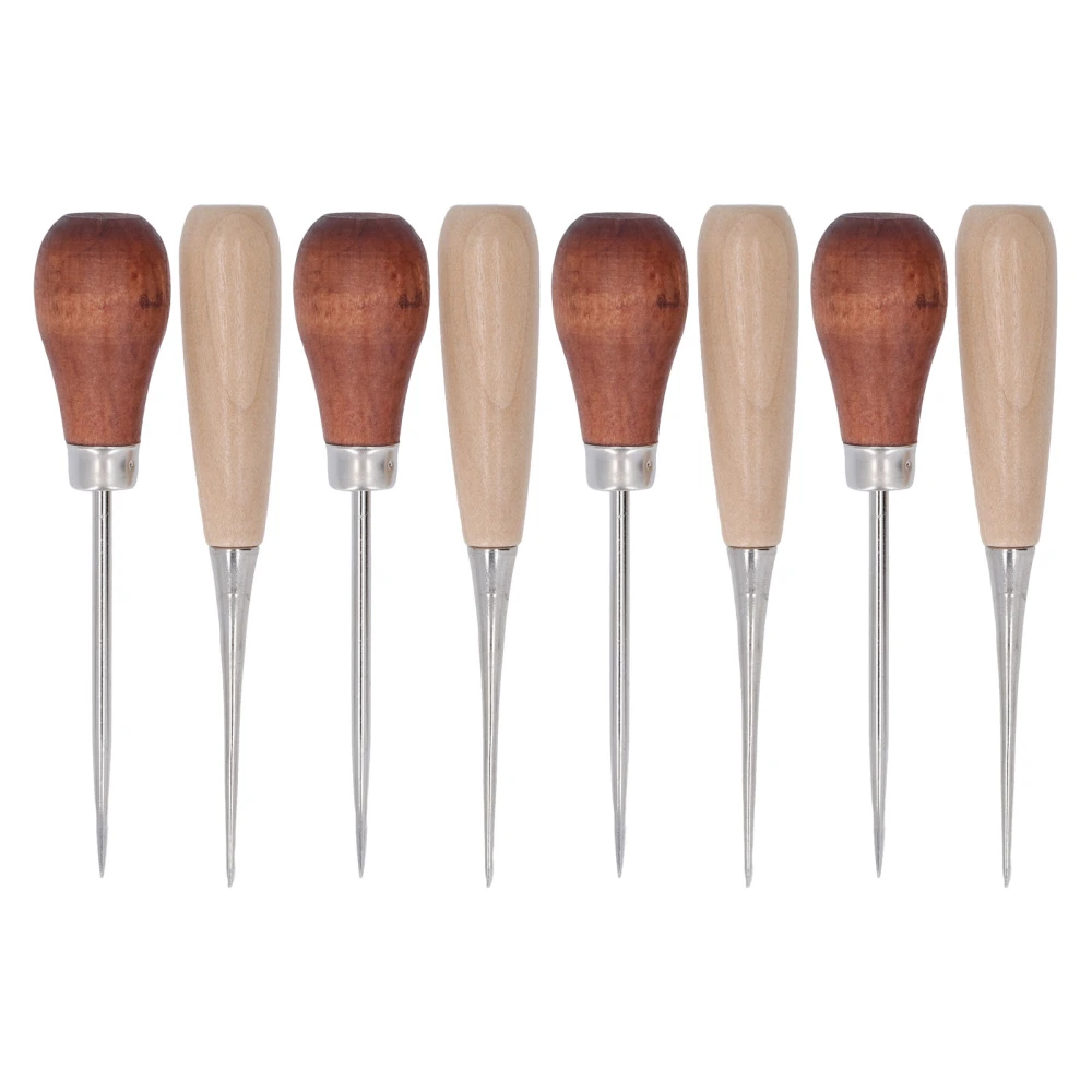 8Pcs Leather Awl Wooden Ergonomic Handle Stainless Steel Effort Saving Multifunction Awl Tool for Leather Shoes DIY