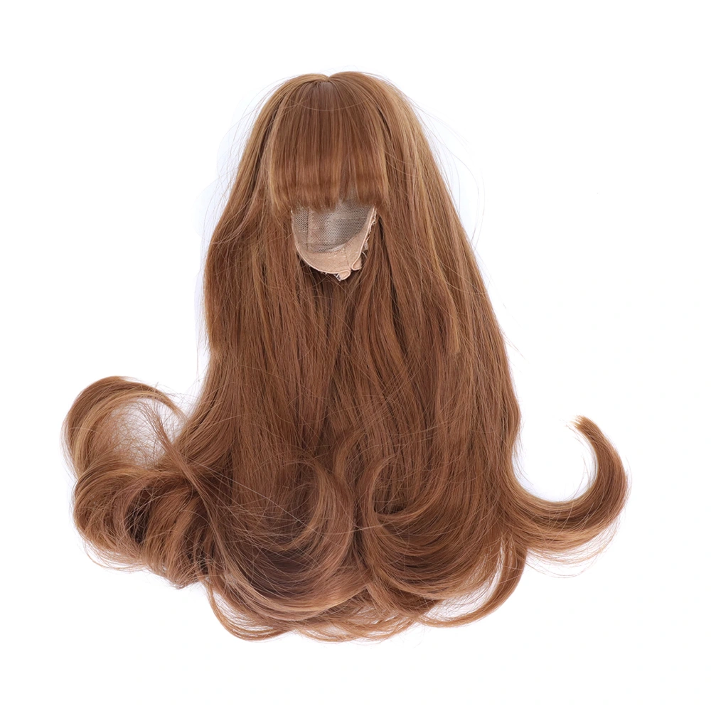 Toy Doll Head Wig Mesh Cloth Blunt Bangs Long Fake Hair for DIY Simulation Doll Modeling Light Brown