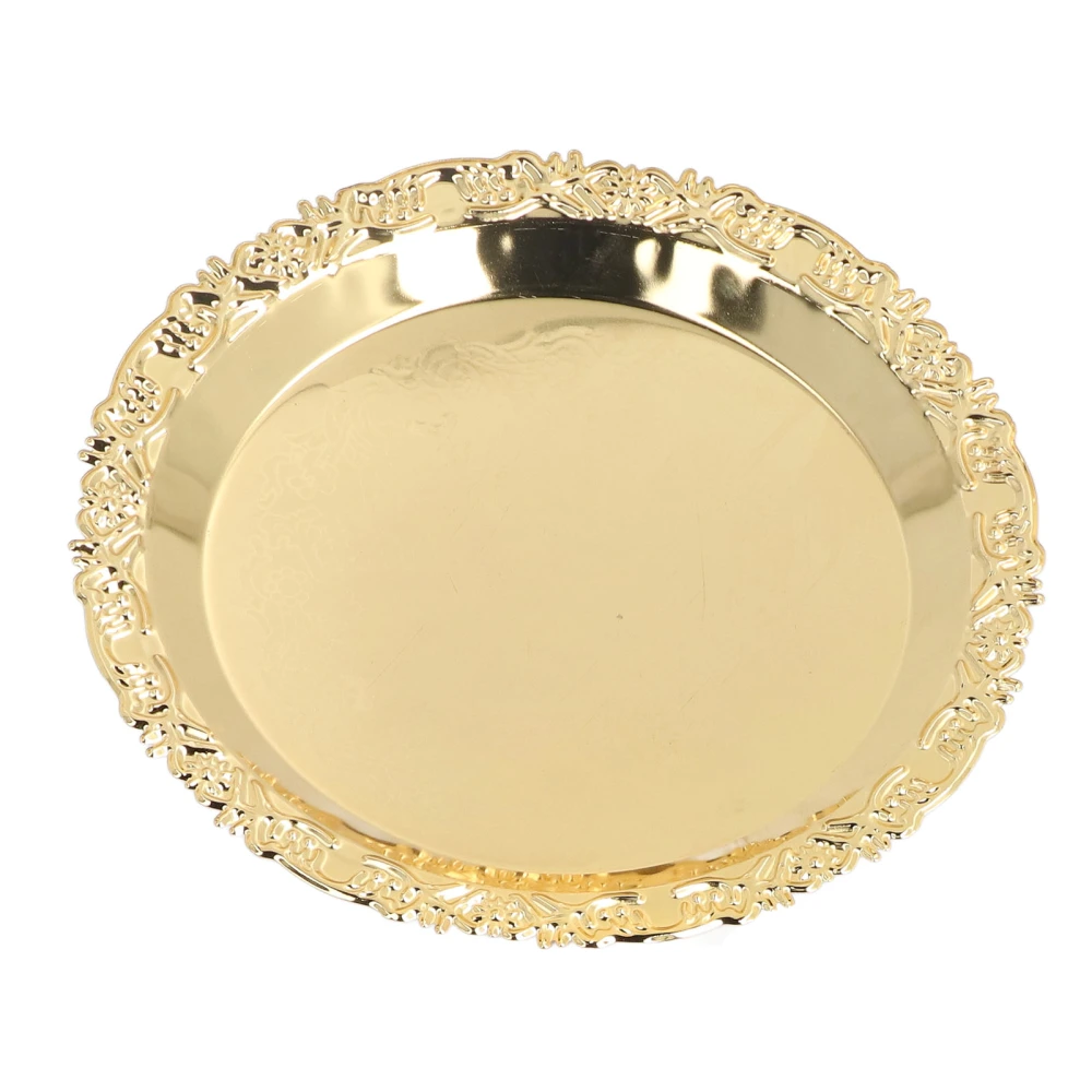 Round Decorative Dinner Plate Stainless Steel Storage Tray for Jewelry Fruit Dessert Snack Pastry