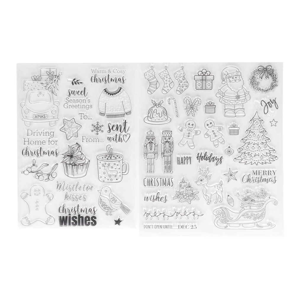 2Pcs Clear Stamps Clear Imprint Stick Repeatedly Christmas Pattern DIY Transparent Stamps for Crafts Card Decoration