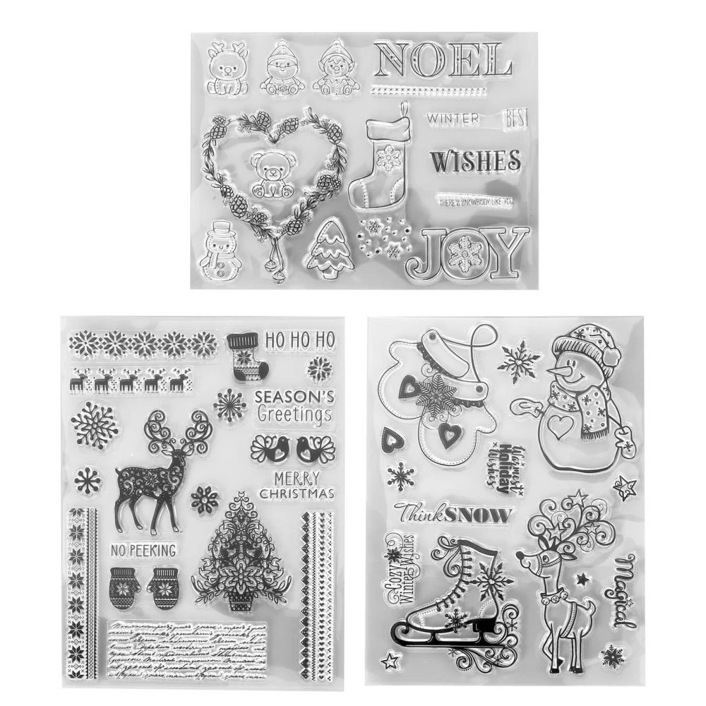 3Pcs Clear Stamps Clear Imprint Recycled Safe Christmas Deer Transparent Stamps for DIY Crafts Card Making Decoration