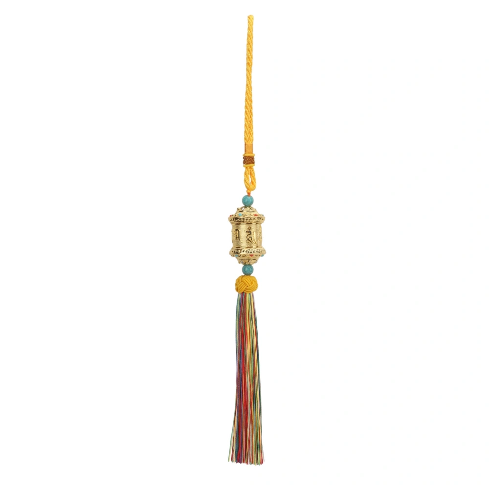 Prayer Wheel Car Hanging Printing Colorful Thread Tassel Golden Rotatable Barrel Buddhist Pendant Safe Auspicious Pendant