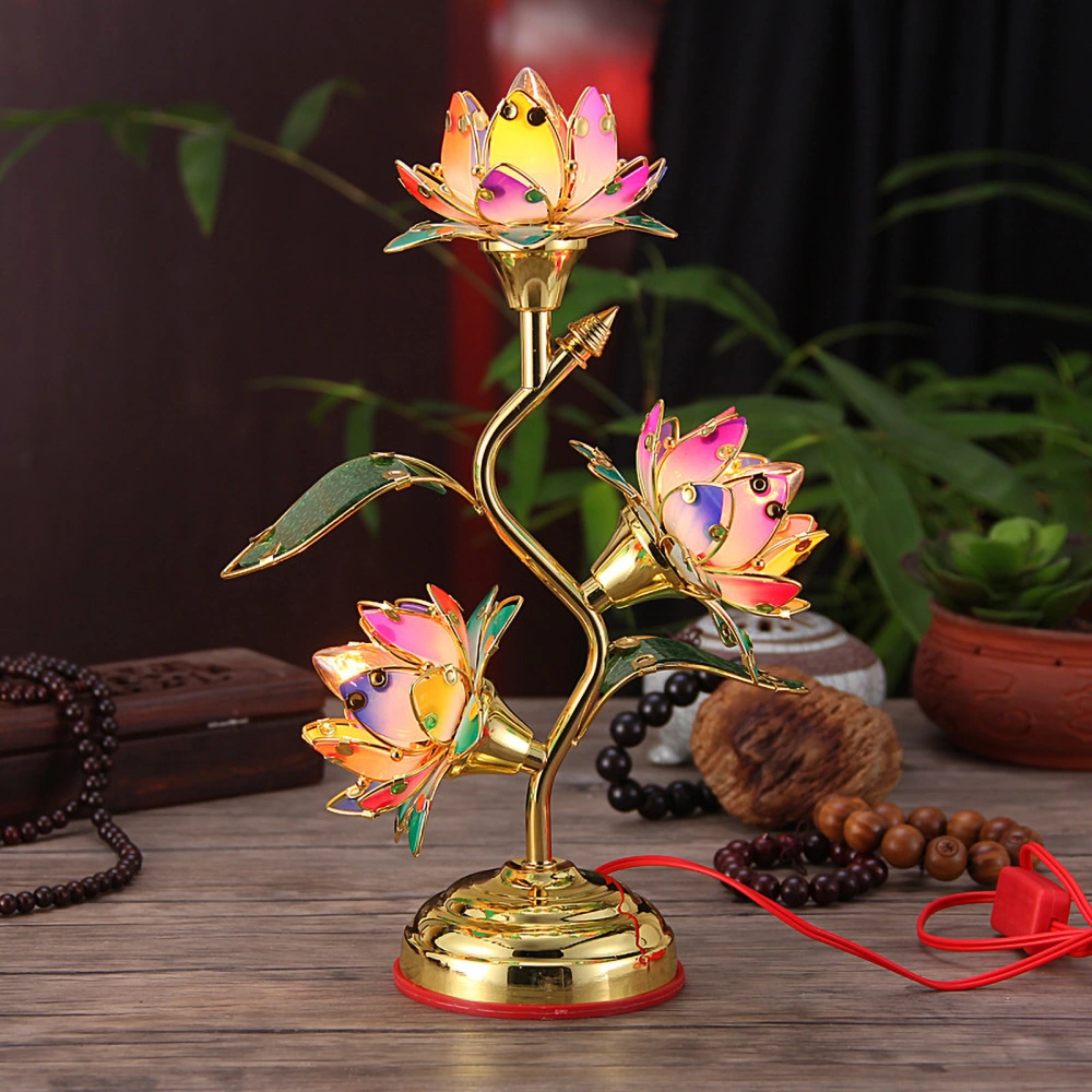 Lotus Lamp Plug in Use Plastic Leaves Flowers Wear Resistant Acrylic Hardware Electric Lotus Lantern for Temple Home Colorful