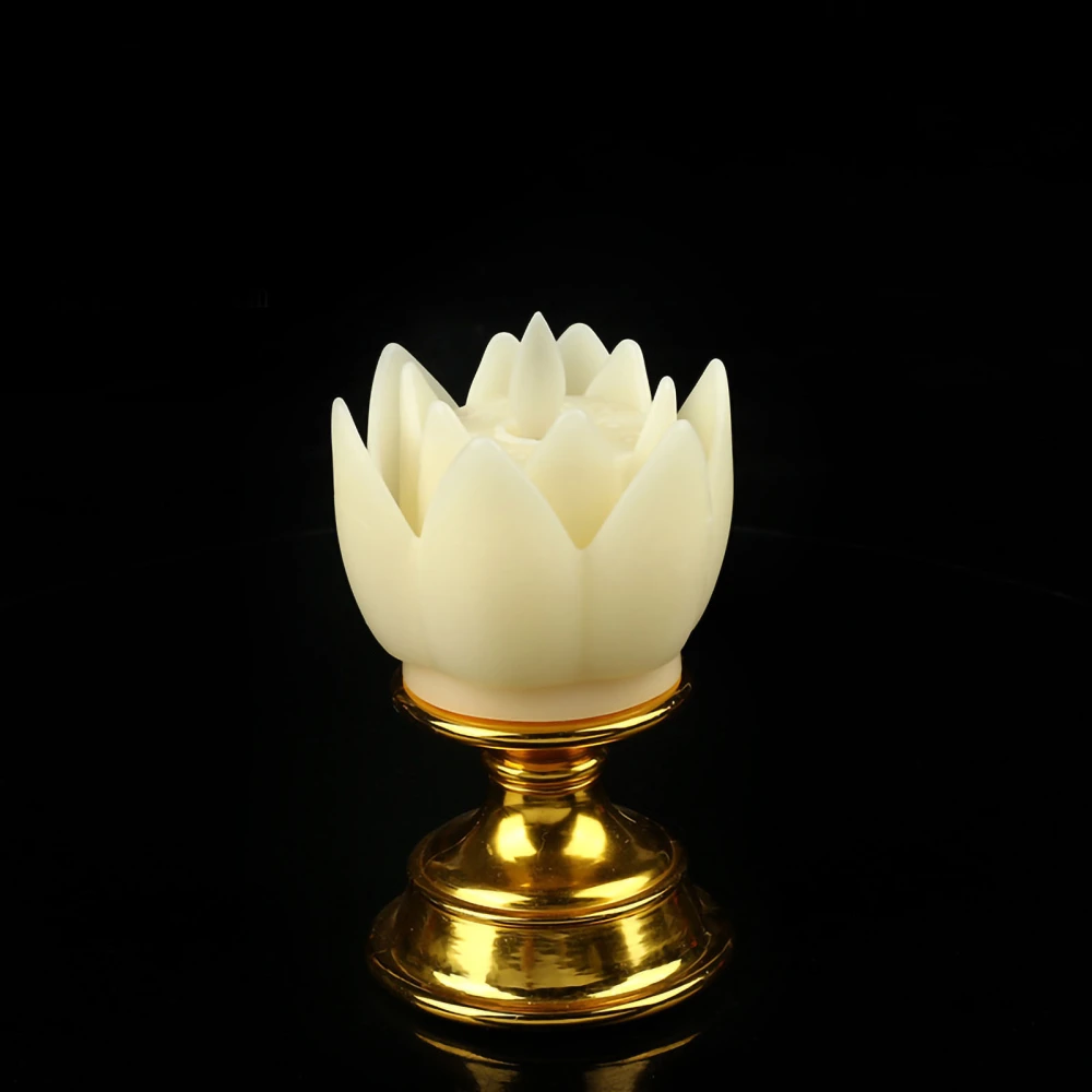 LED Lotus Lamp Simulated Candle Wick Design Soft Natural Light Lotus Flower Light Buddha Lamp Decoration Beige