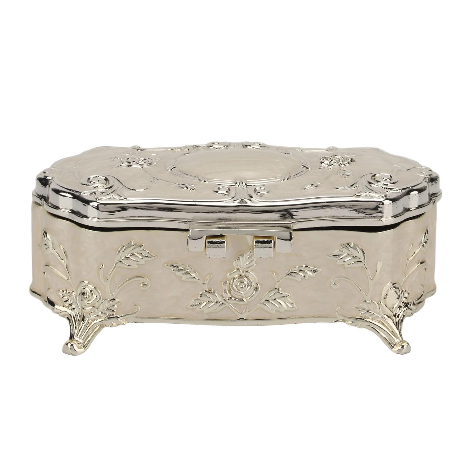 Vintage Jewelry Box Small White Vintage Zinc Alloy Enamel Jewelry Organizer Metal Trinket Jewelry Decorative Box
