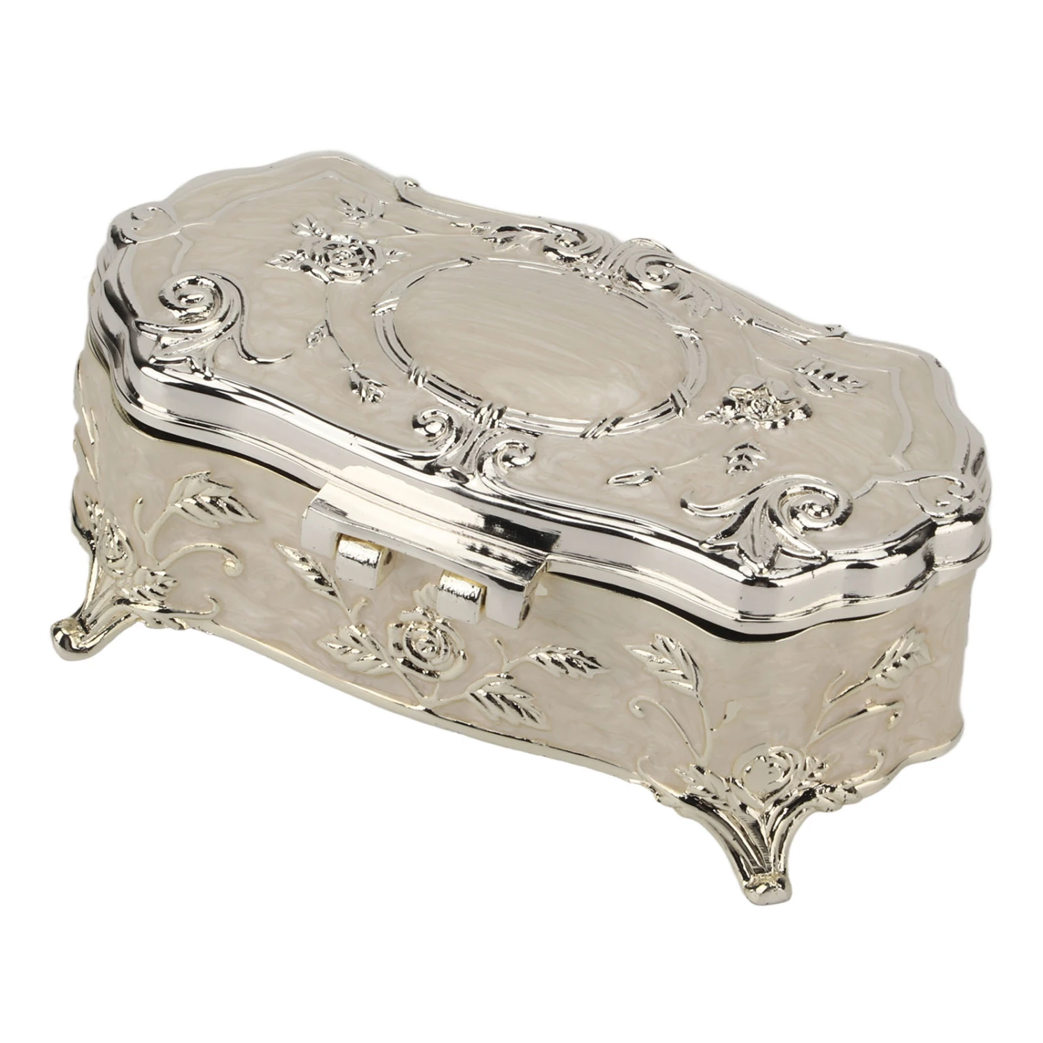 Vintage Jewelry Box Small White Vintage Zinc Alloy Enamel Jewelry Organizer Metal Trinket Jewelry Decorative Box