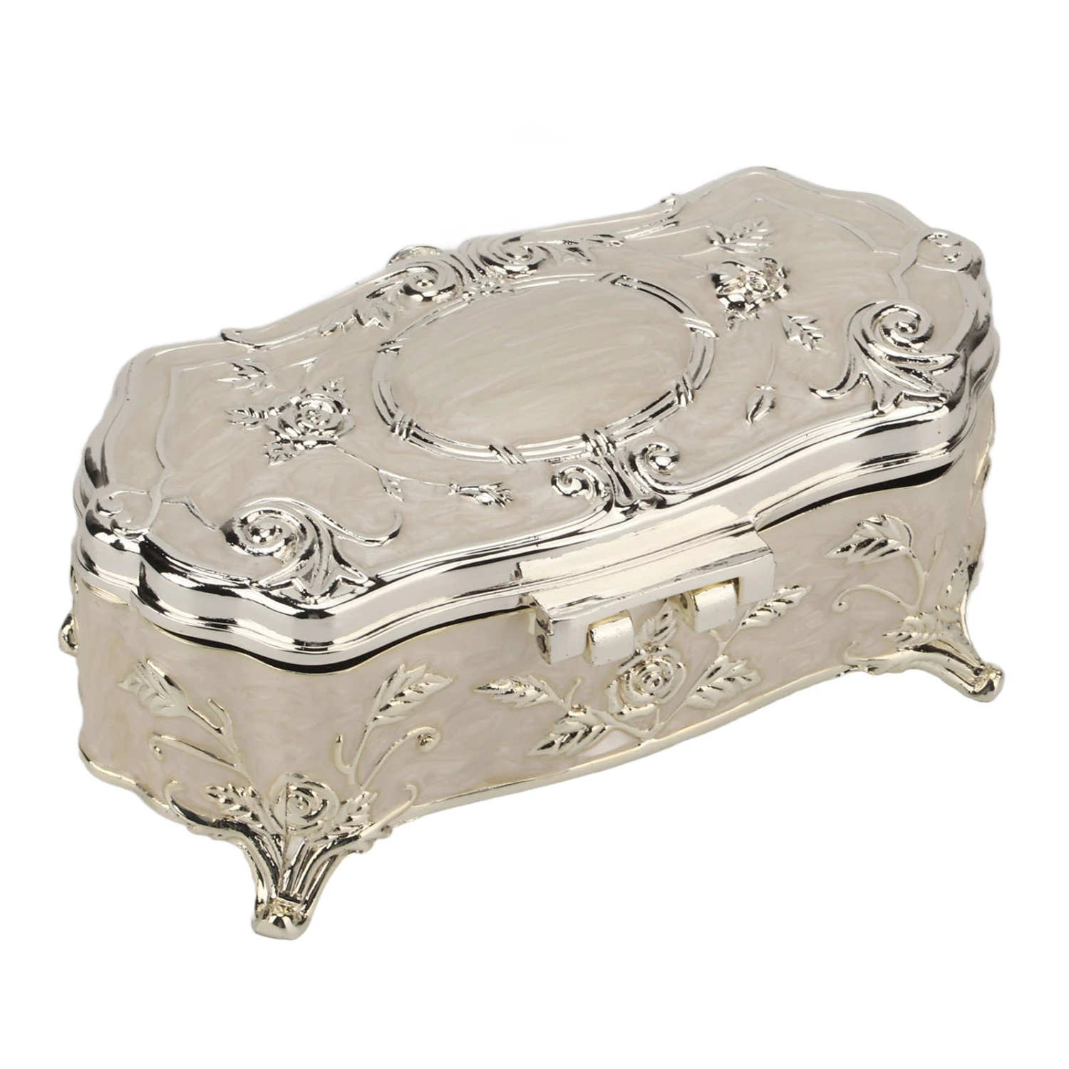 Vintage Jewelry Box Small White Vintage Zinc Alloy Enamel Jewelry Organizer Metal Trinket Jewelry Decorative Box