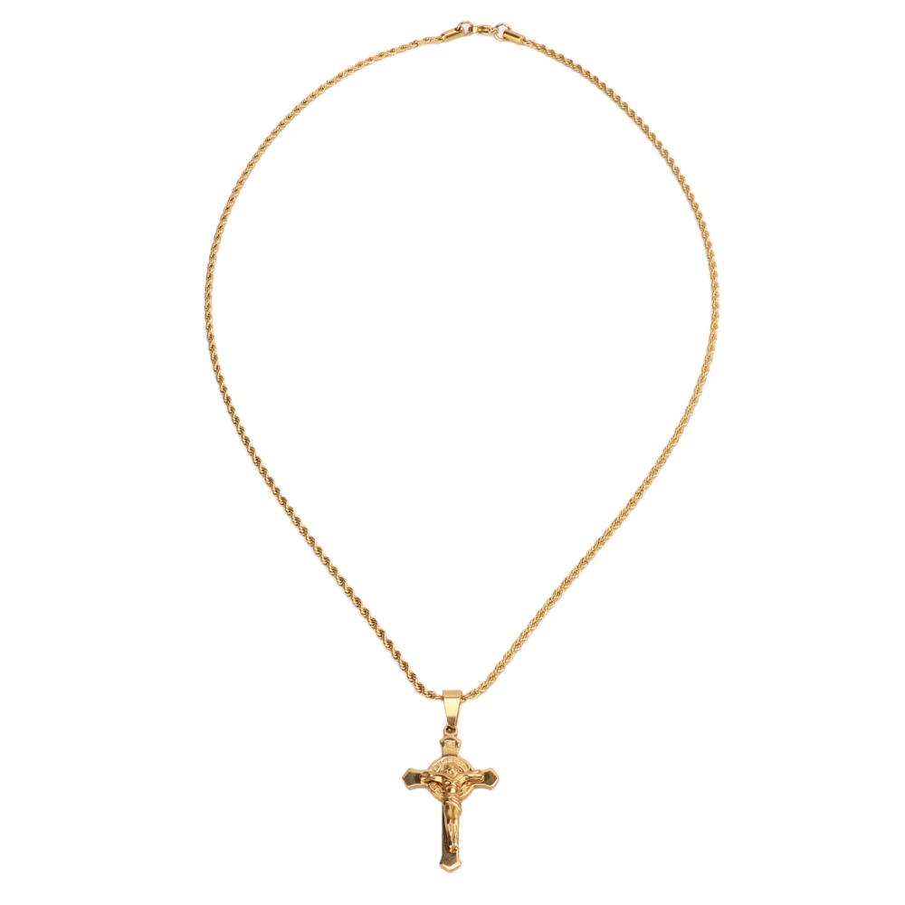 Crucifix Necklace 23.6in Strong Rustproof Brass Exquisite Color Simple Style Catholic Cross Necklace