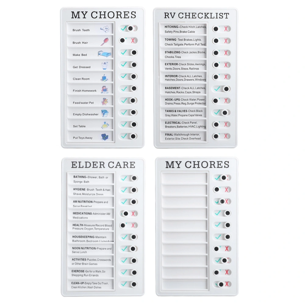 4Pcs Chore Chart My Chores Elder Care RV Checklist Self DIY Removable Reusable Chore Board for RV Home Office