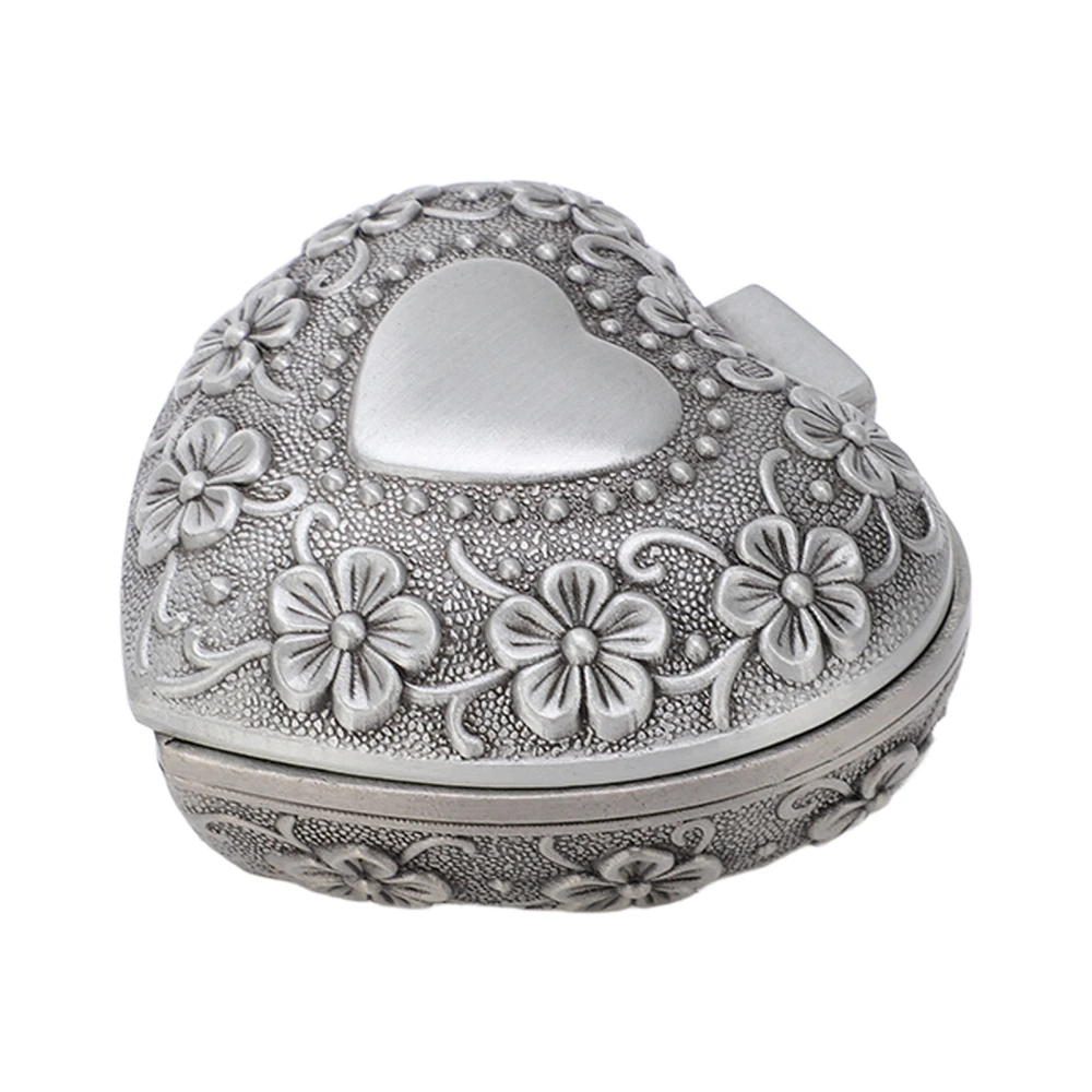 Heart Shaped Jewelry Box Retro Flower Carving Pattern Heart Shaped Metal Jewelry Box for Jewelry Storage Decoration